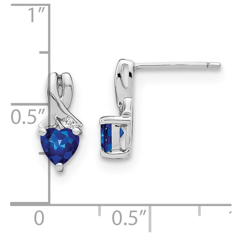 Sterling Silver Rhodium plated Created Sapphire & Diamond Earrings