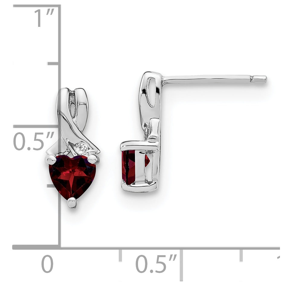 Sterling Silver Rhodium plated Garnet & Diamond Earrings