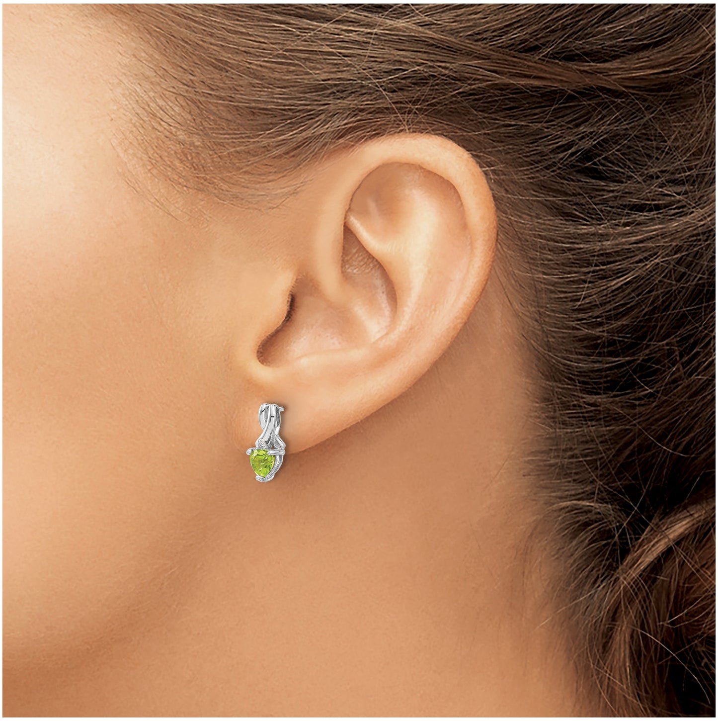 Sterling Silver Rhodium plated Peridot & Diamond Earrings