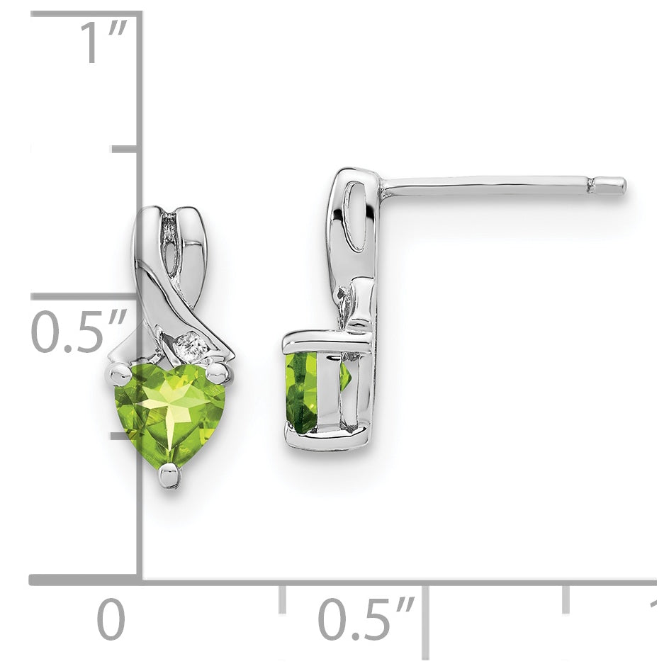 Sterling Silver Rhodium plated Peridot & Diamond Earrings