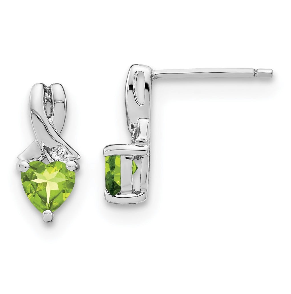 Sterling Silver Rhodium plated Peridot & Diamond Earrings