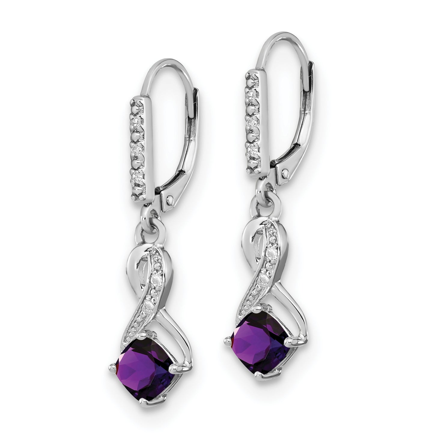 Sterling Silver Rhodium plated Amethyst and Diamond Earring