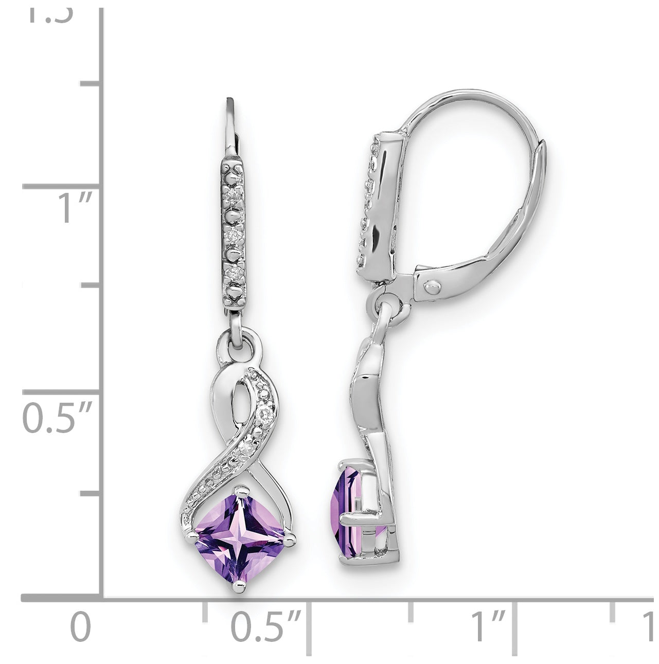 Sterling Silver Rhodium plated Amethyst and Diamond Earring