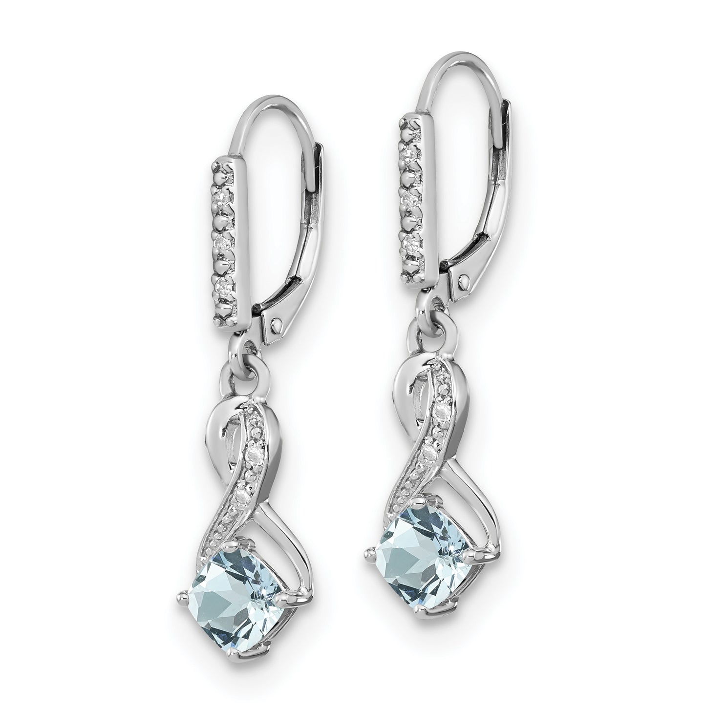 Sterling Silver Rhodium plated Aquamarine and Diamond Earring