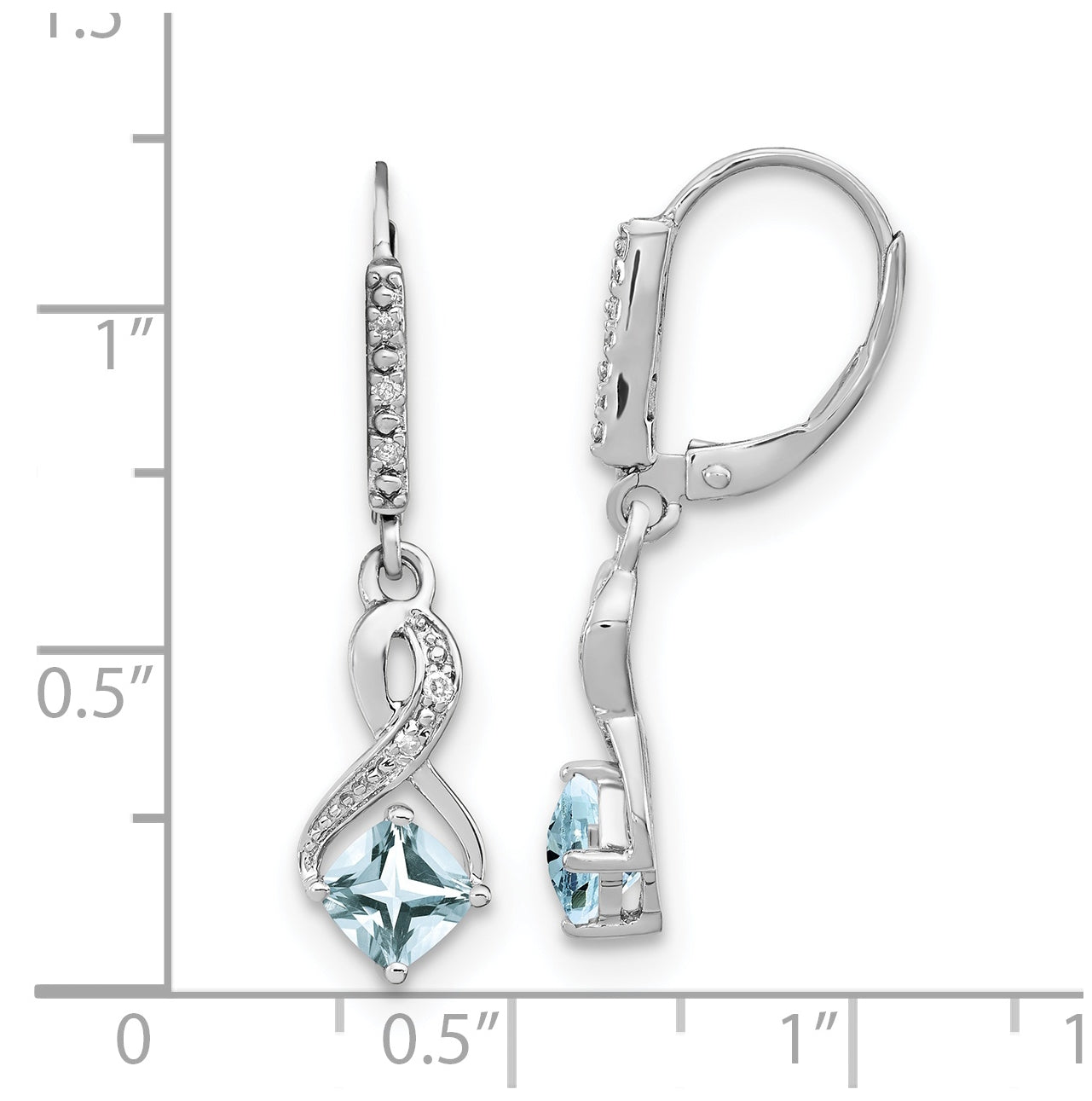 Sterling Silver Rhodium plated Aquamarine and Diamond Earring