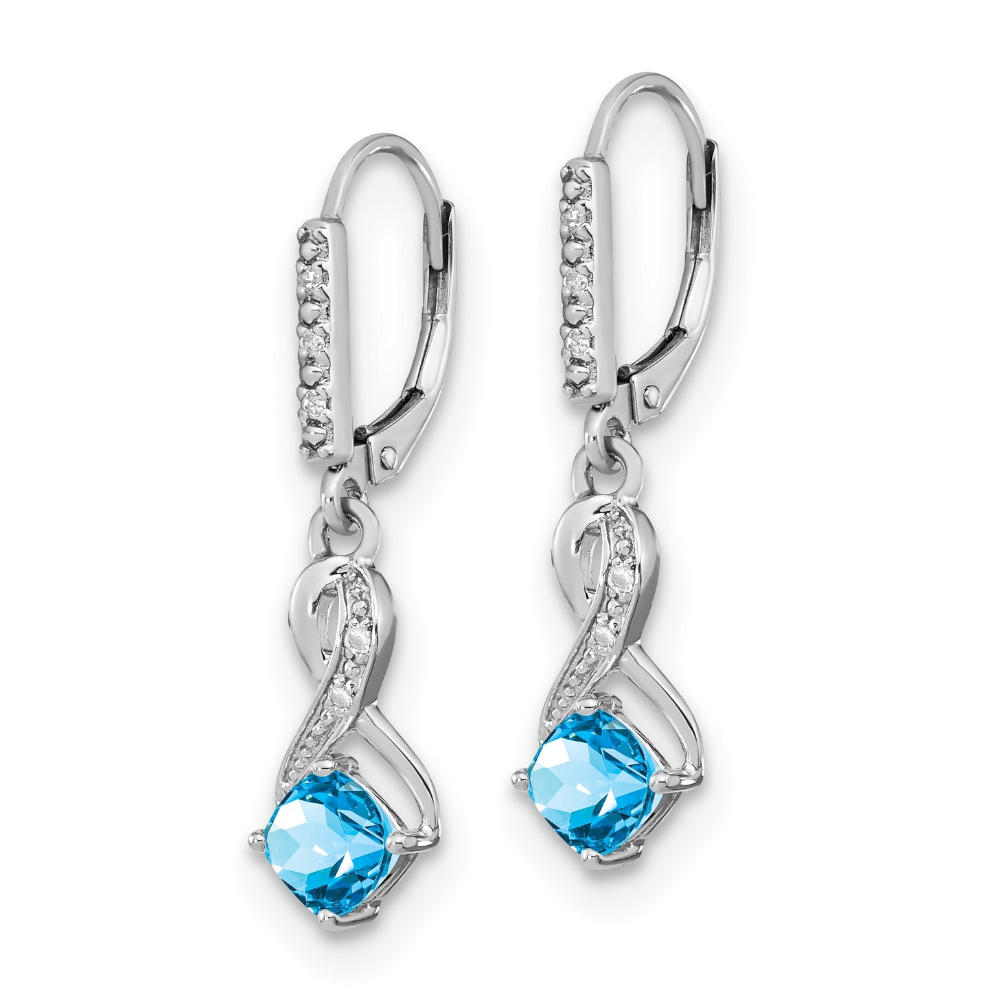 Sterling Silver Rhodium plated Blue Topaz and Diamond Earring