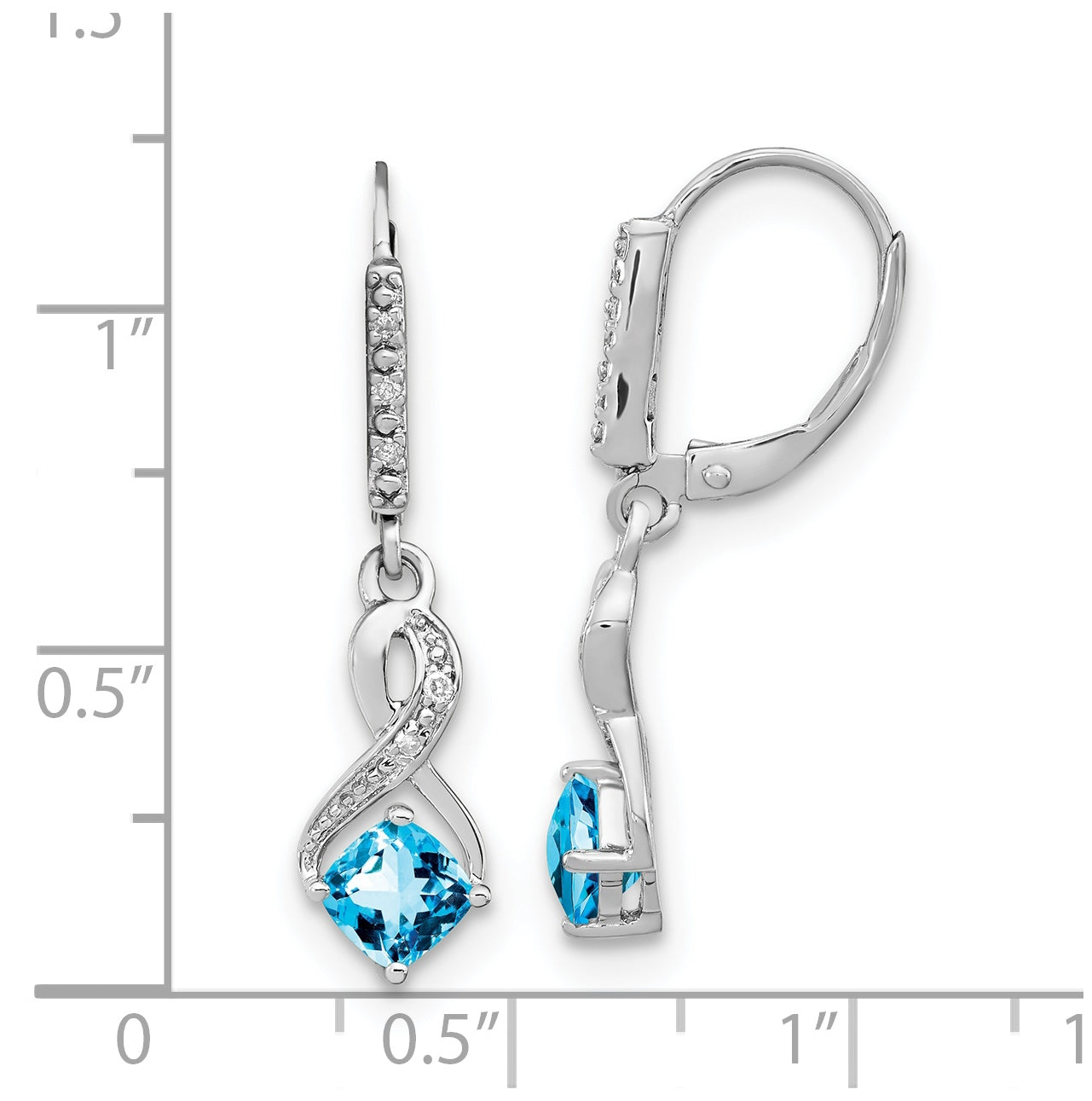 Sterling Silver Rhodium plated Blue Topaz and Diamond Earring