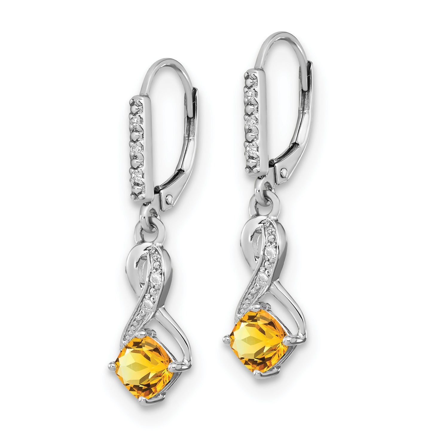 Sterling Silver Rhodium plated Citrine and Diamond Earring