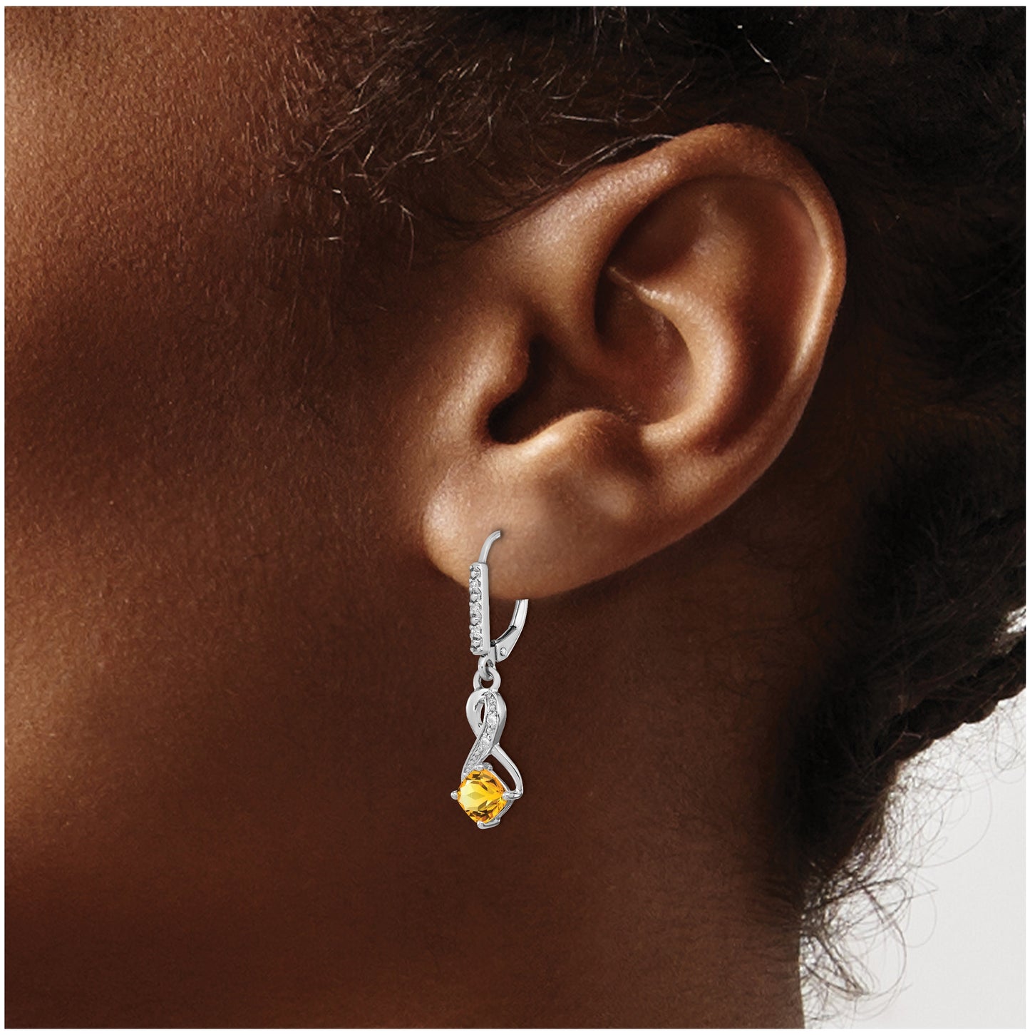 Sterling Silver Rhodium plated Citrine and Diamond Earring