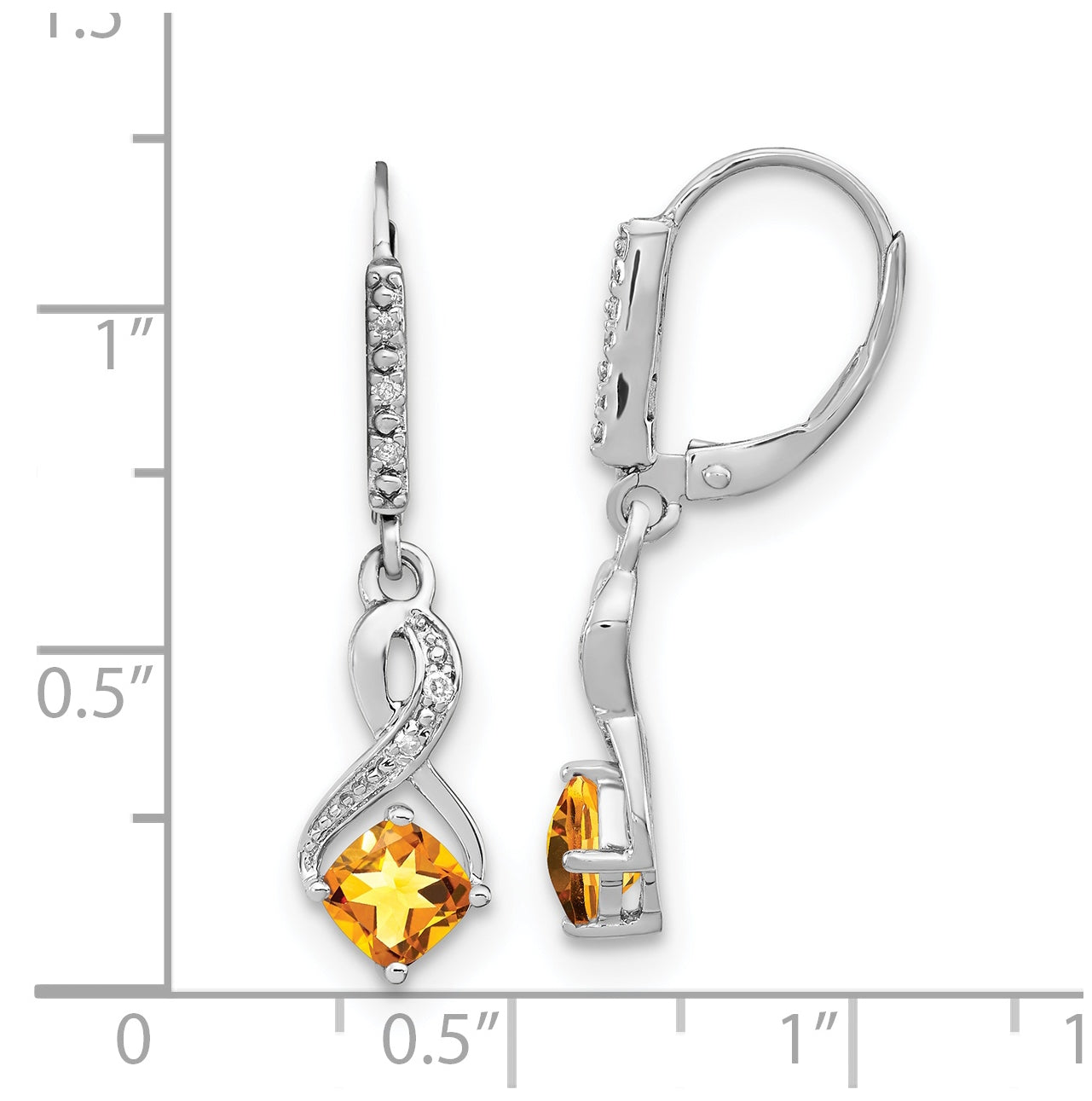 Sterling Silver Rhodium plated Citrine and Diamond Earring
