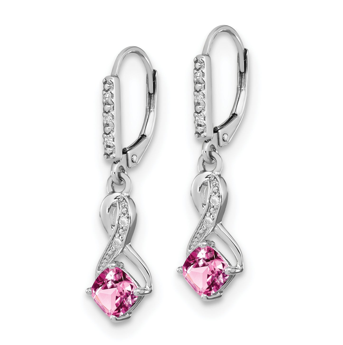Sterling Silver Rhodium plated Creat. Pink Sapphire and Diamond Earring