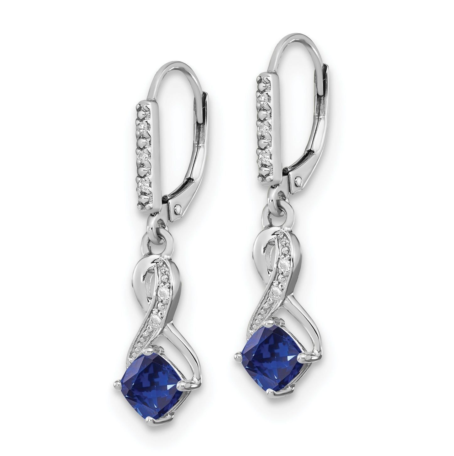 Sterling Silver Rhodium plated Created Sapphire and Diamond Earring