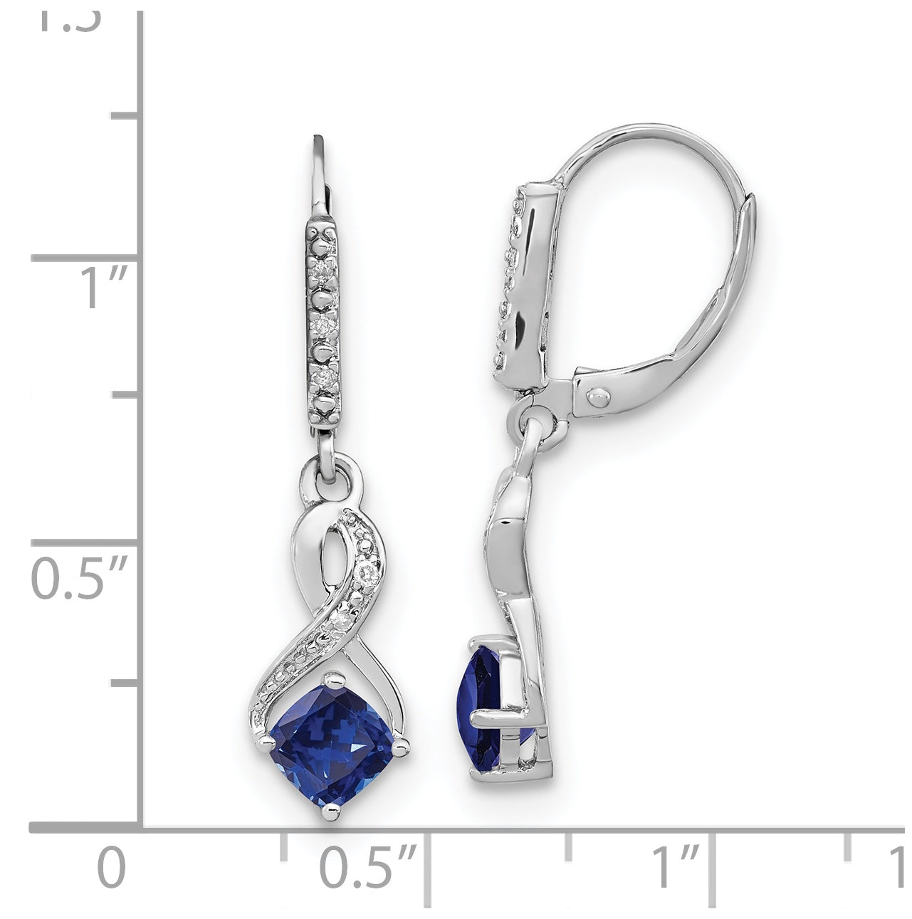 Sterling Silver Rhodium plated Created Sapphire and Diamond Earring