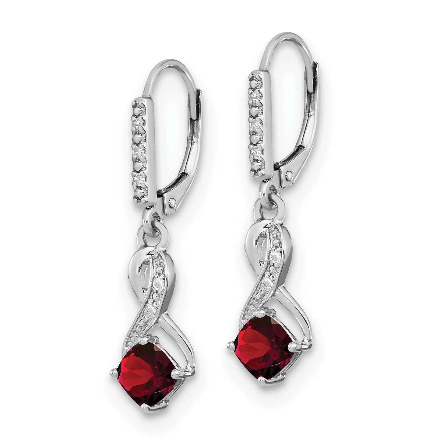 Sterling Silver Rhodium plated Garnet and Diamond Earring