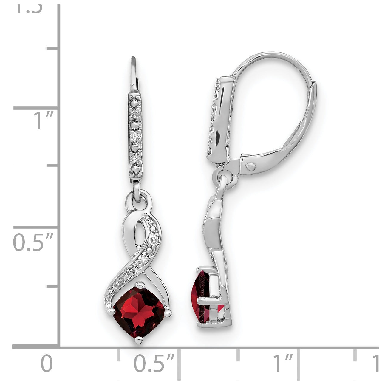 Sterling Silver Rhodium plated Garnet and Diamond Earring