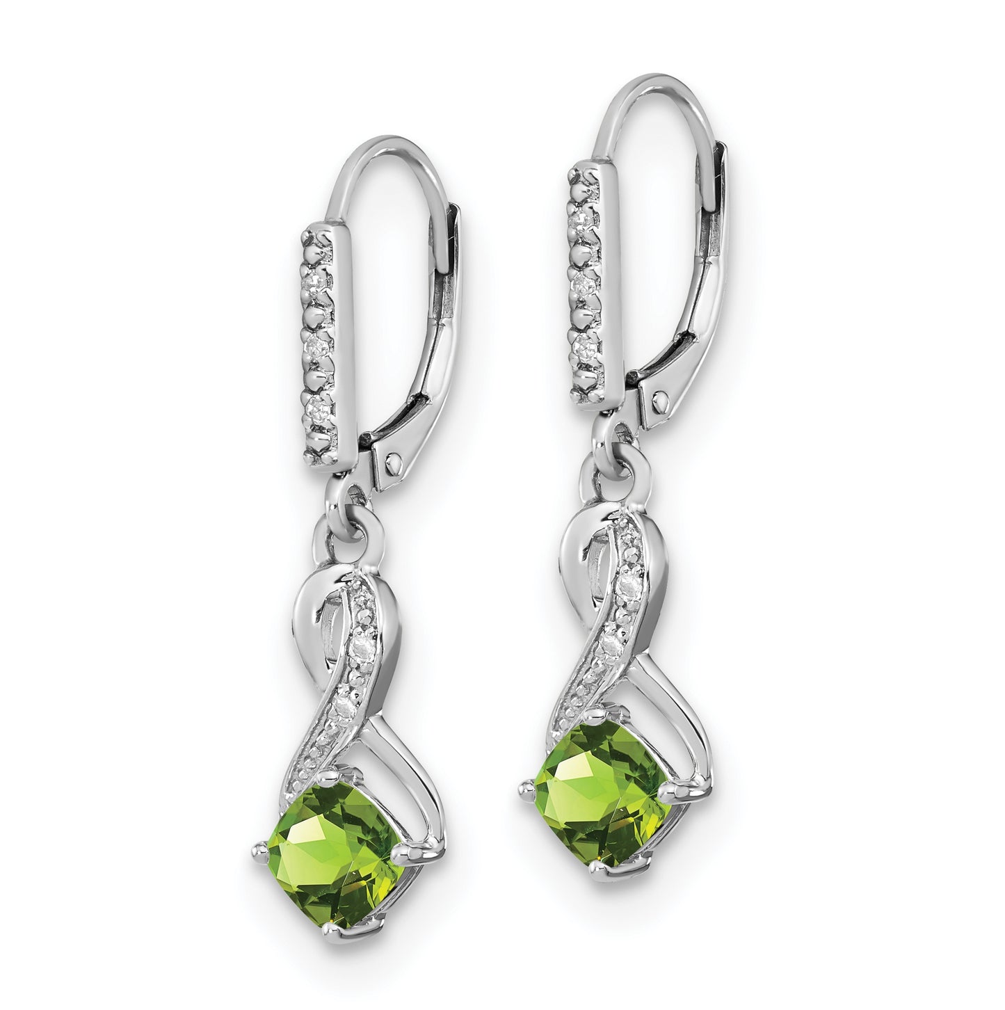 Sterling Silver Rhodium plated Peridot and Diamond Earring