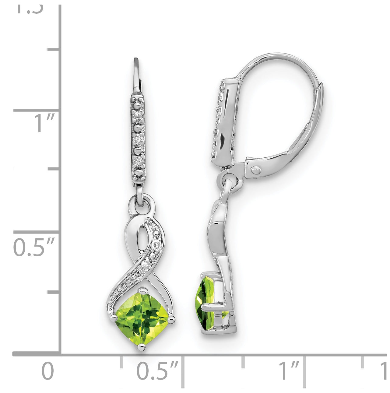 Sterling Silver Rhodium plated Peridot and Diamond Earring