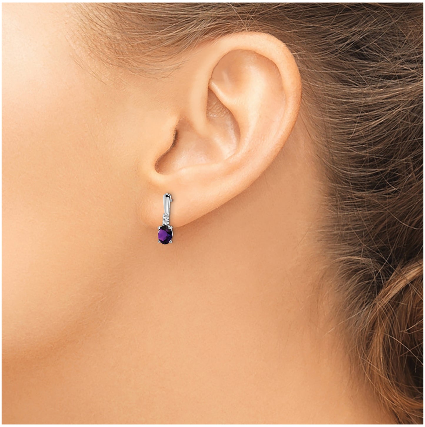 14k White Gold Oval Amethyst and Diamond Dangle Earrings