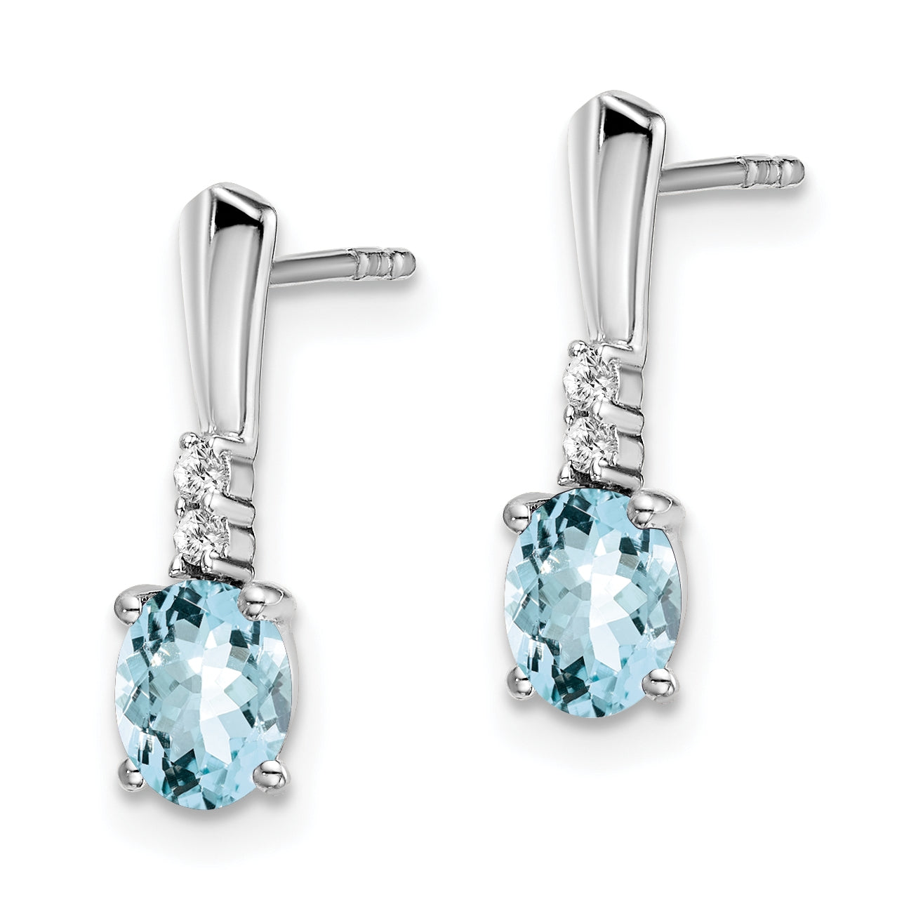 14k White Gold Oval Aquamarine and Diamond Dangle Earrings