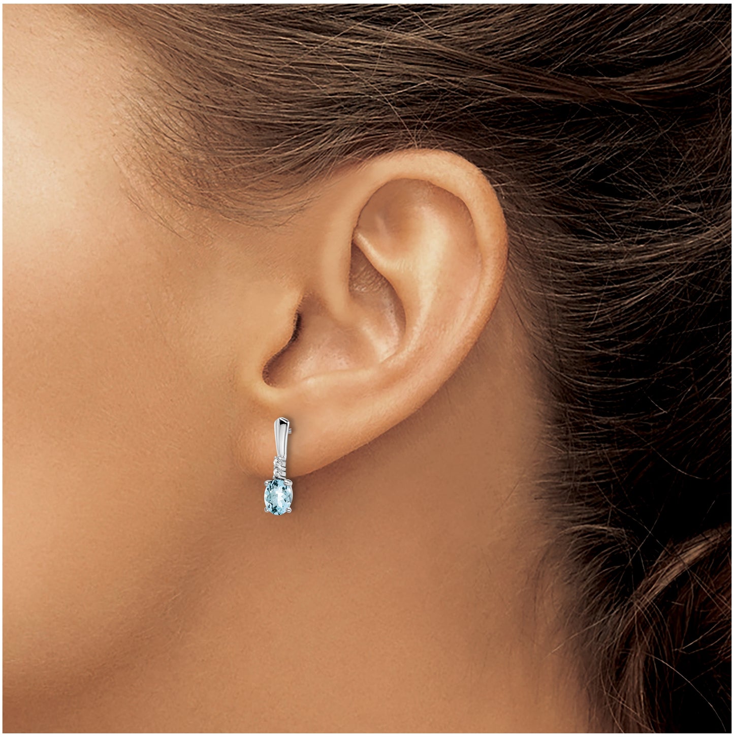 14k White Gold Oval Aquamarine and Diamond Dangle Earrings