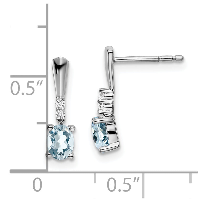 14k White Gold Oval Aquamarine and Diamond Dangle Earrings