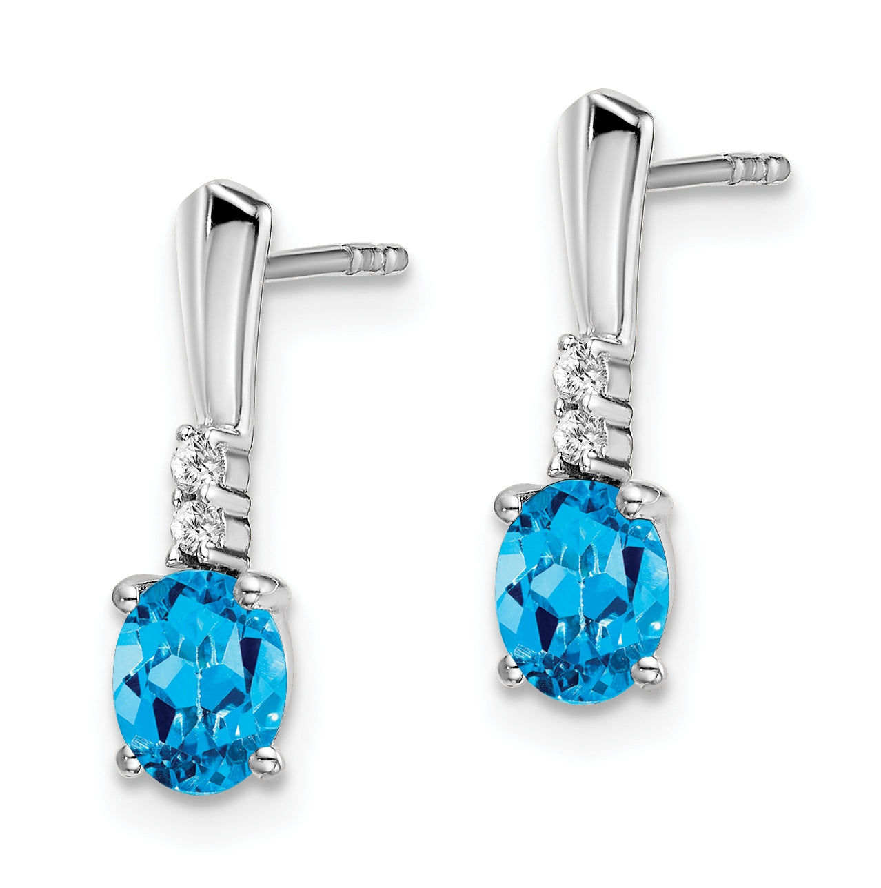 14k White Gold Oval Blue Topaz and Diamond Dangle Earrings