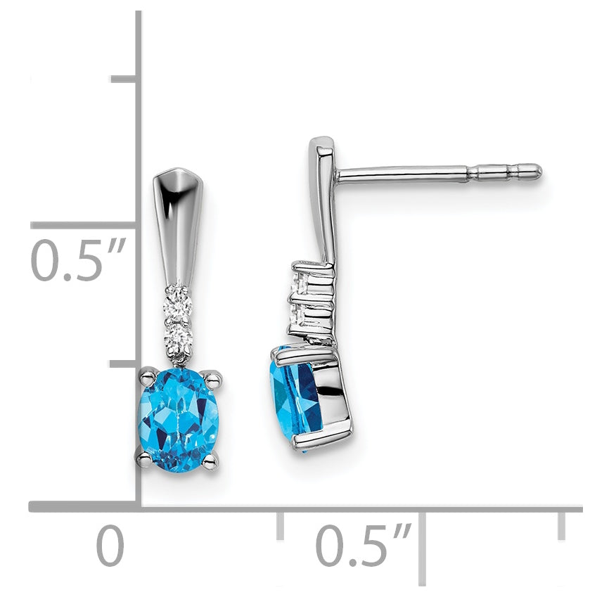 14k White Gold Oval Blue Topaz and Diamond Dangle Earrings