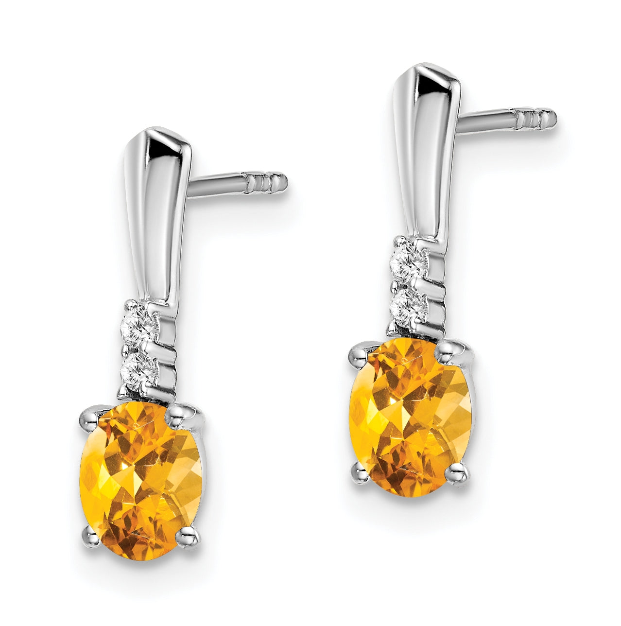 14k White Gold Oval Citrine and Diamond Dangle Earrings