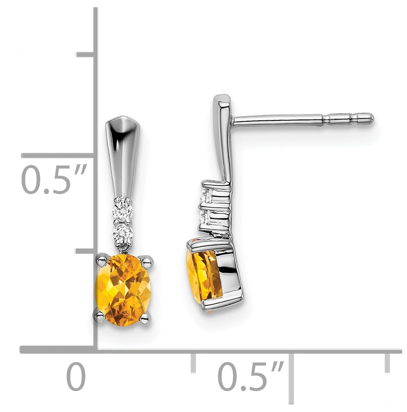 14k White Gold Oval Citrine and Diamond Dangle Earrings
