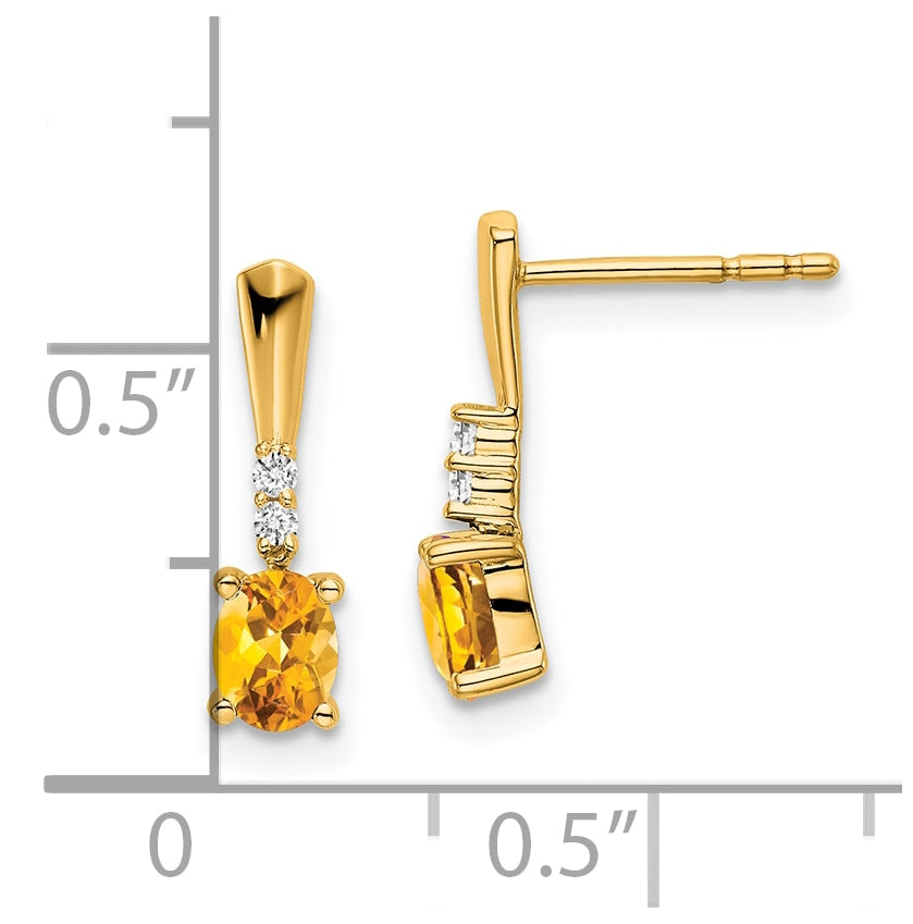 14K Yellow Gold Oval Citrine and Diamond Dangle Earrings
