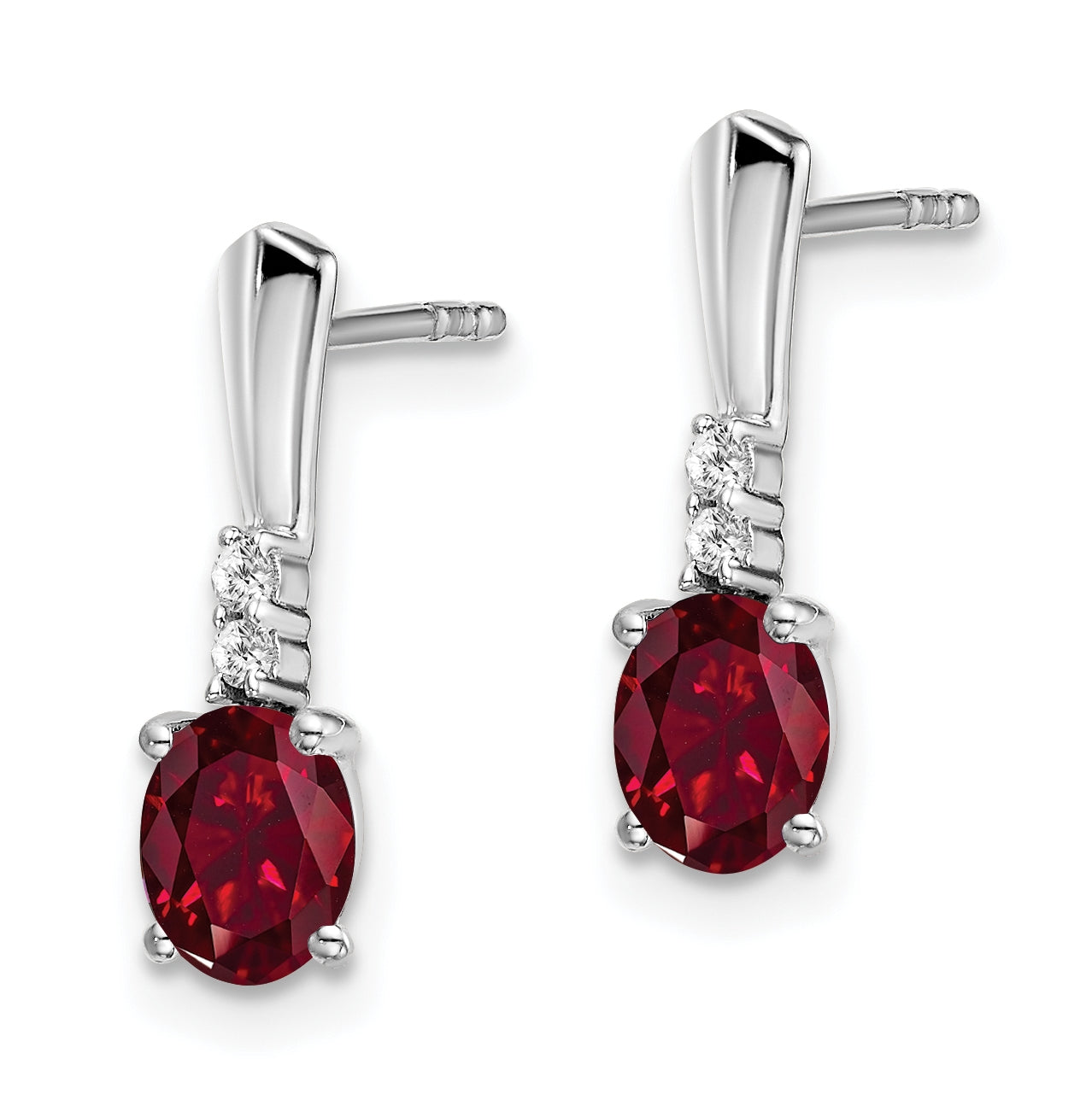 14k White Gold Oval Created Ruby and Diamond Dangle Earrings