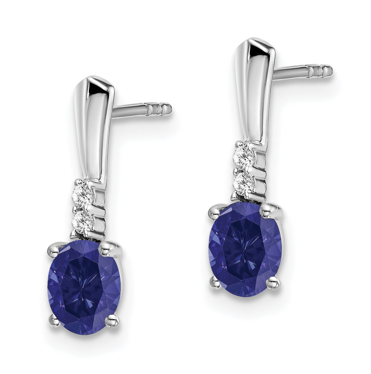 14k White Gold Oval Created Sapphire and Diamond Dangle Earrings