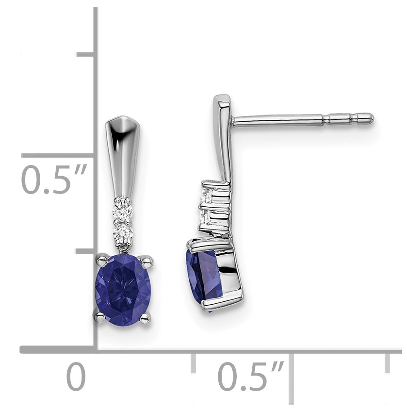 14k White Gold Oval Created Sapphire and Diamond Dangle Earrings