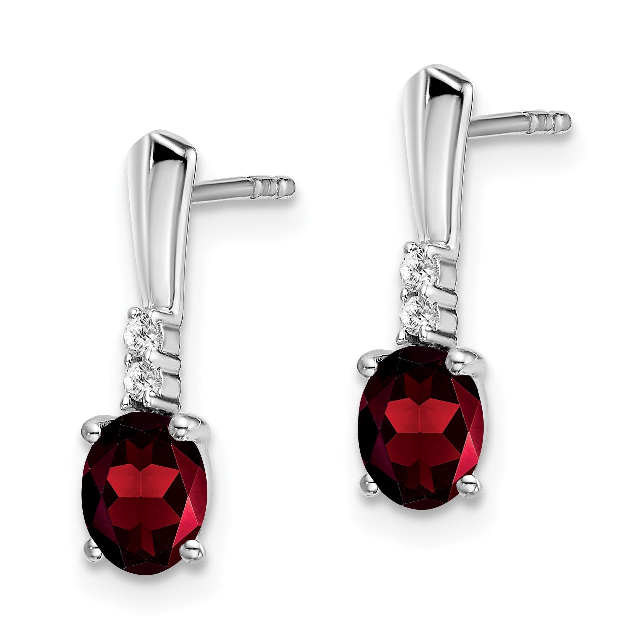 14k White Gold Oval Garnet and Diamond Dangle Earrings