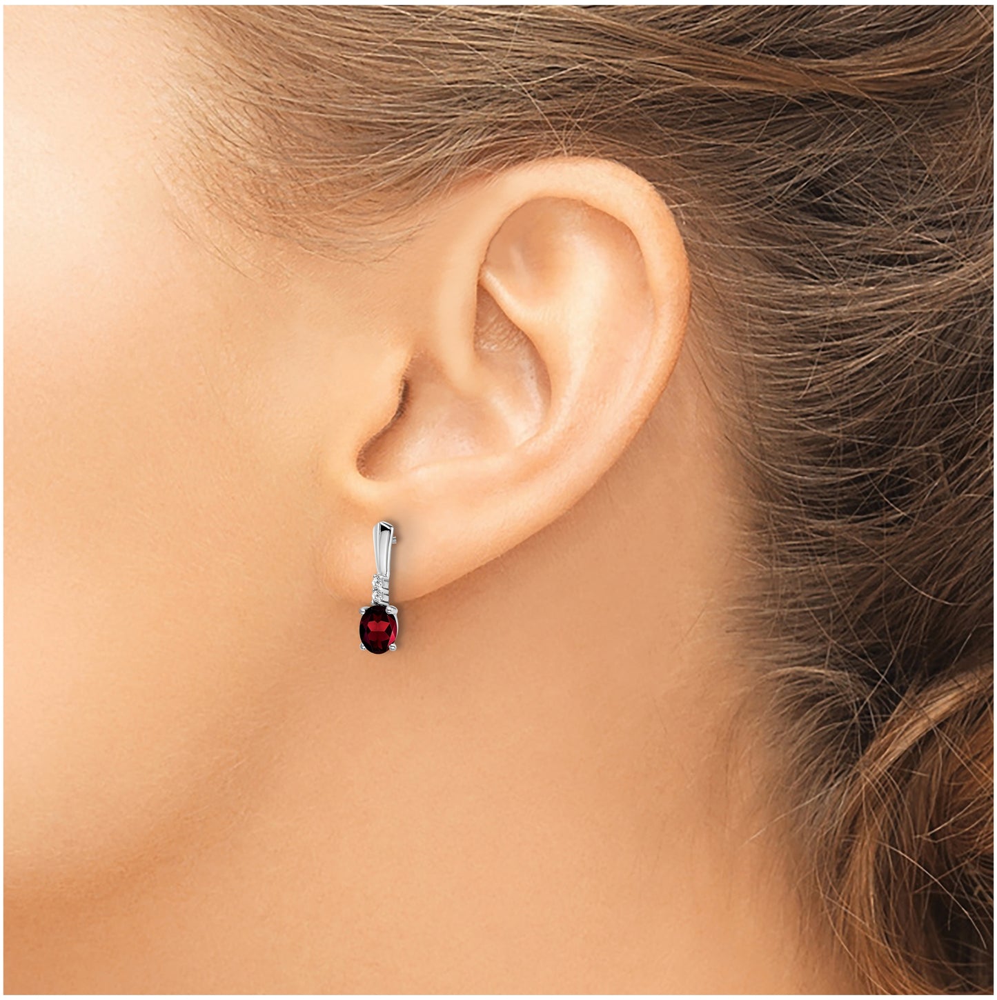 14k White Gold Oval Garnet and Diamond Dangle Earrings