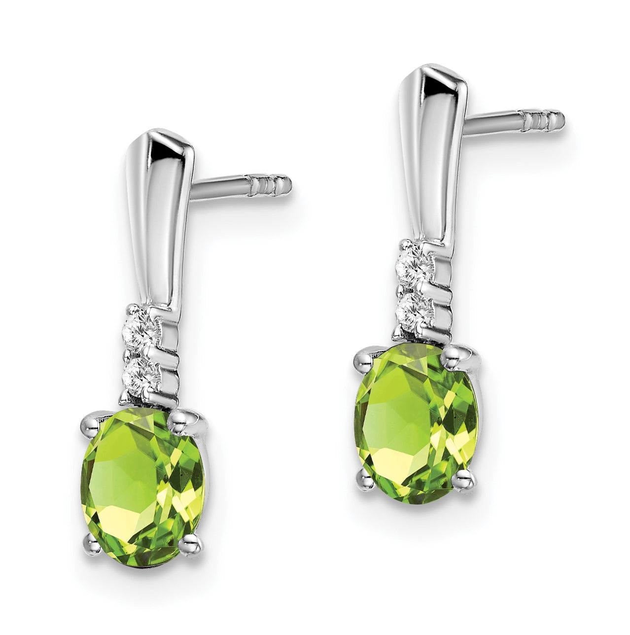 14k White Gold Oval Peridot and Diamond Dangle Earrings