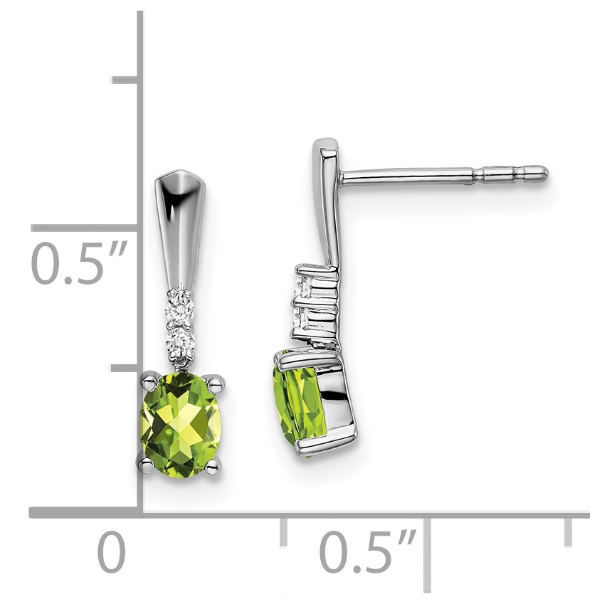 14k White Gold Oval Peridot and Diamond Dangle Earrings