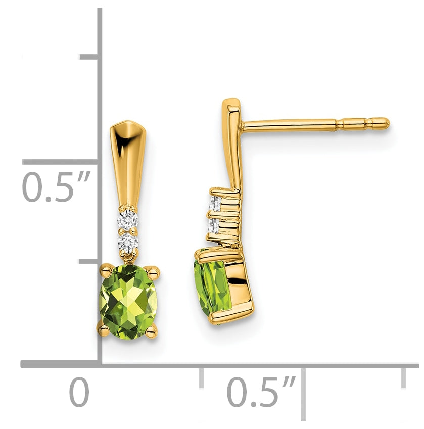 14K Yellow Gold Oval Peridot and Diamond Dangle Earrings