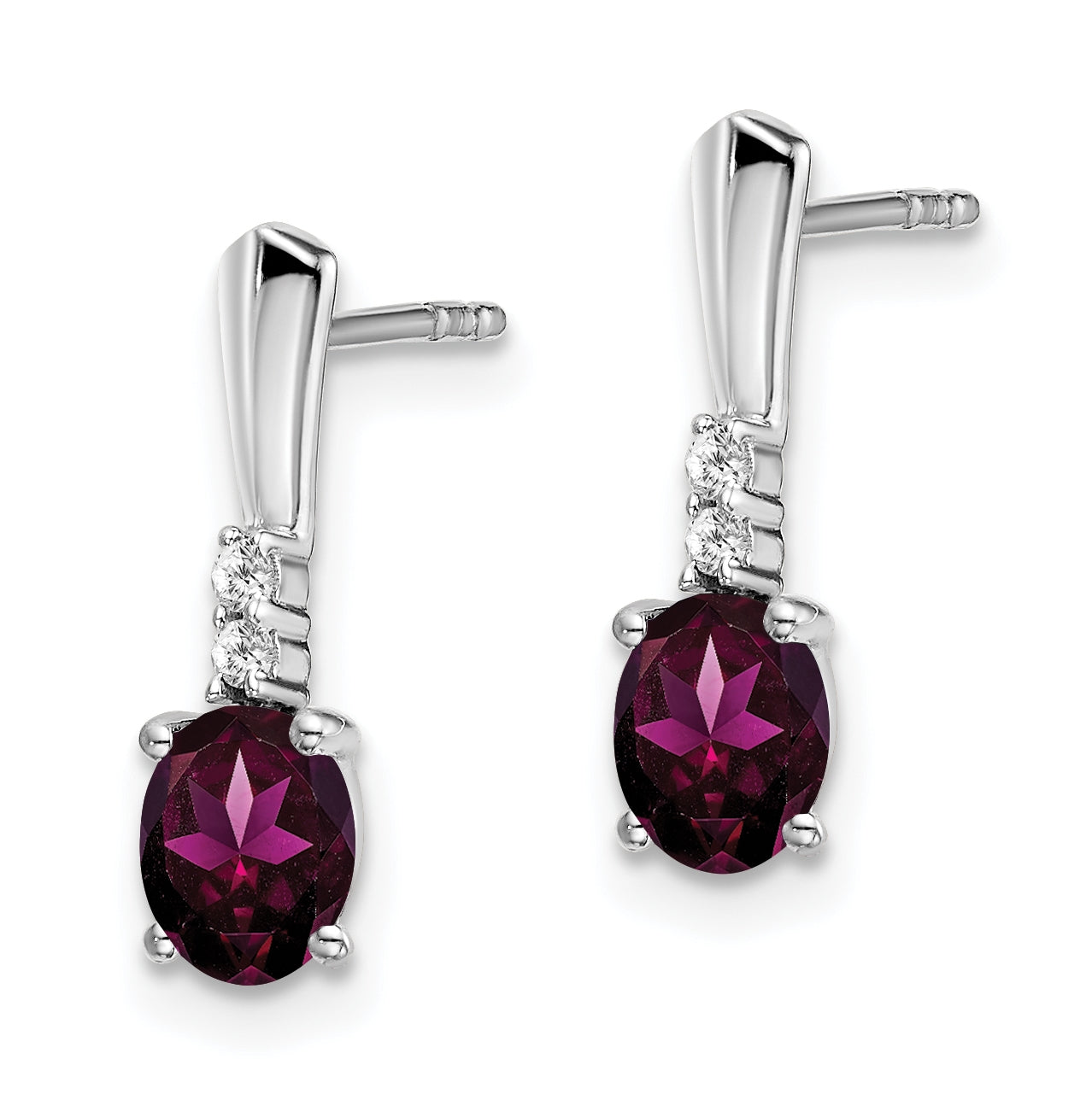 14k White Gold Oval Rhodolite Garnet and Diamond Dangle Earrings