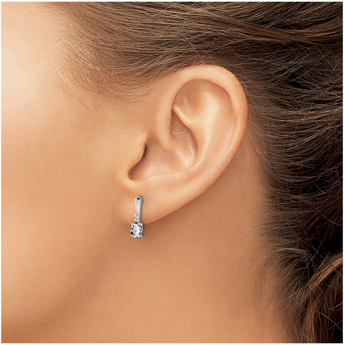 14k White Gold Oval White Topaz and Diamond Dangle Earrings