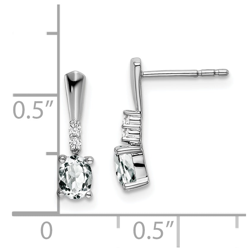 14k White Gold Oval White Topaz and Diamond Dangle Earrings
