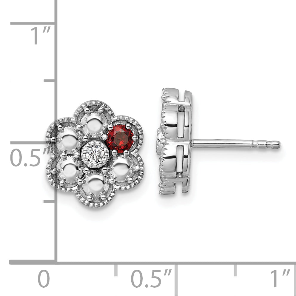 14K White Gold Diamond Flower 1 Genuine Birthstone Complete Earrings