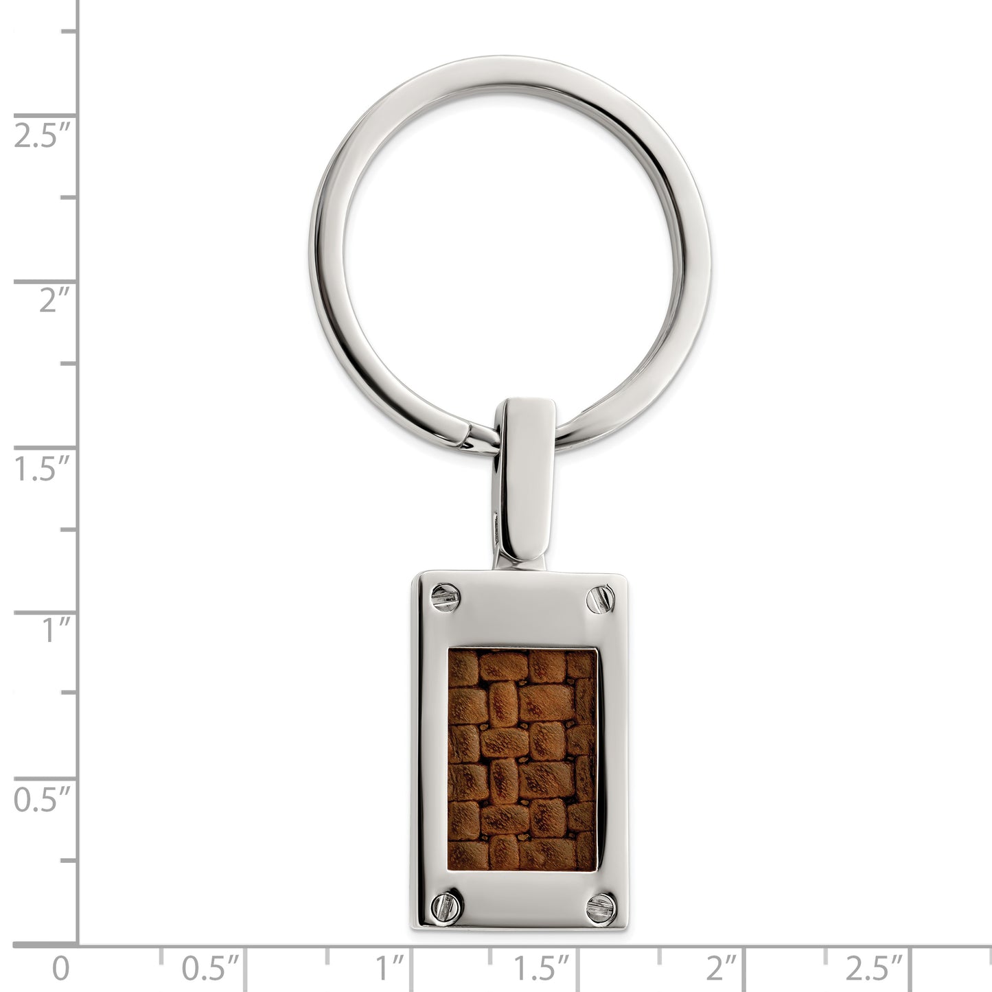 Edward Mirell Titanium & Brown Leather Polished Key Ring