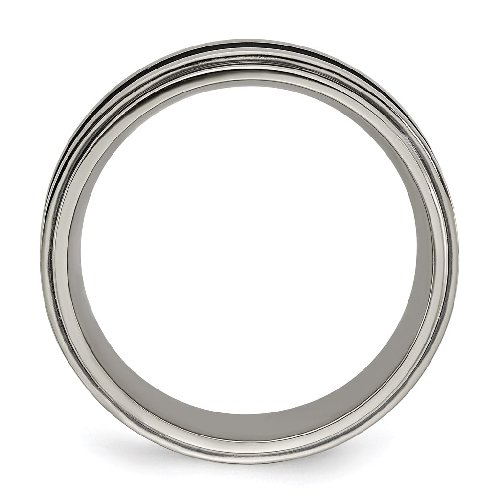 Edward Mirell Titanium Grooved Blue Anodized Flat 7.5mm Band