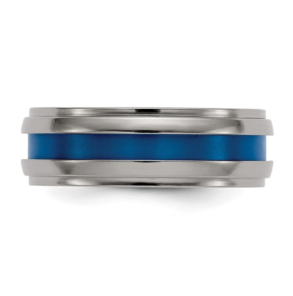 Edward Mirell Titanium Grooved Blue Anodized Flat 7.5mm Band