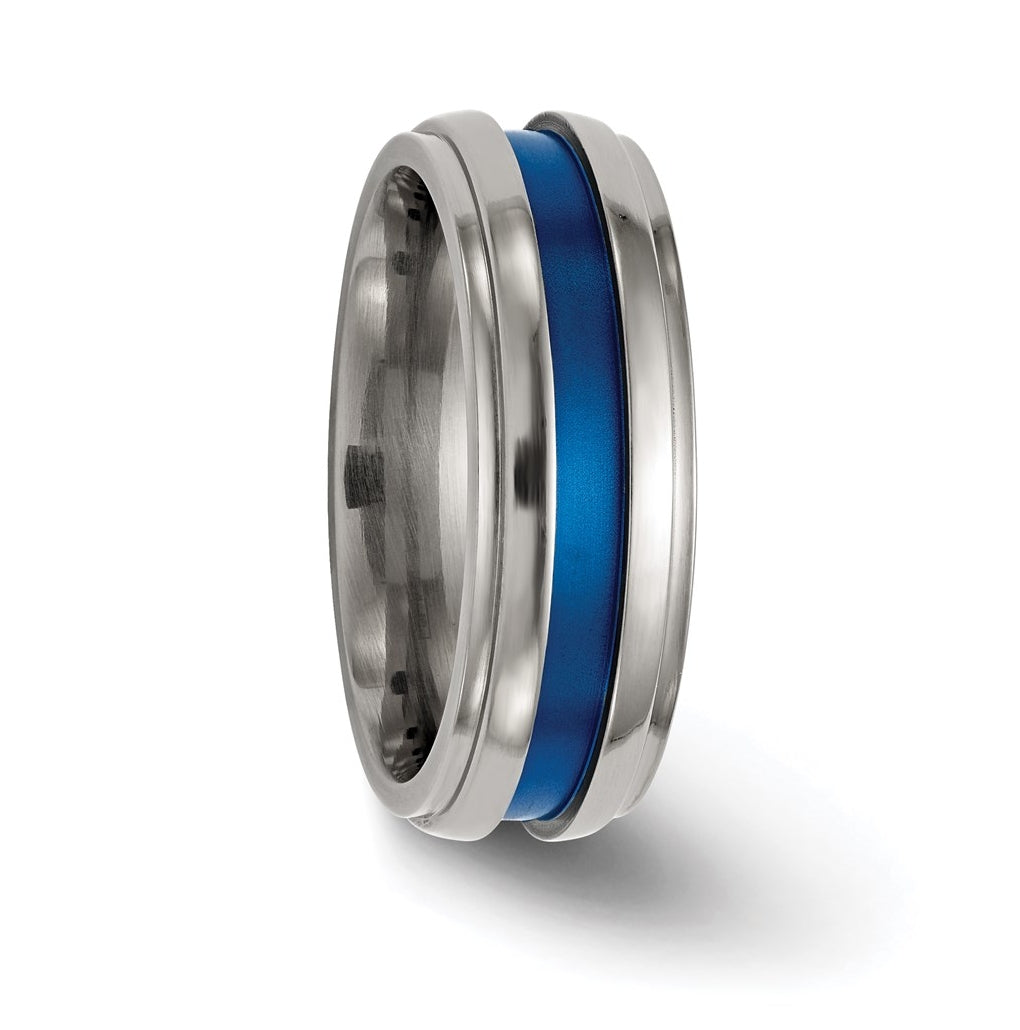 Edward Mirell Titanium Grooved Blue Anodized Flat 7.5mm Band