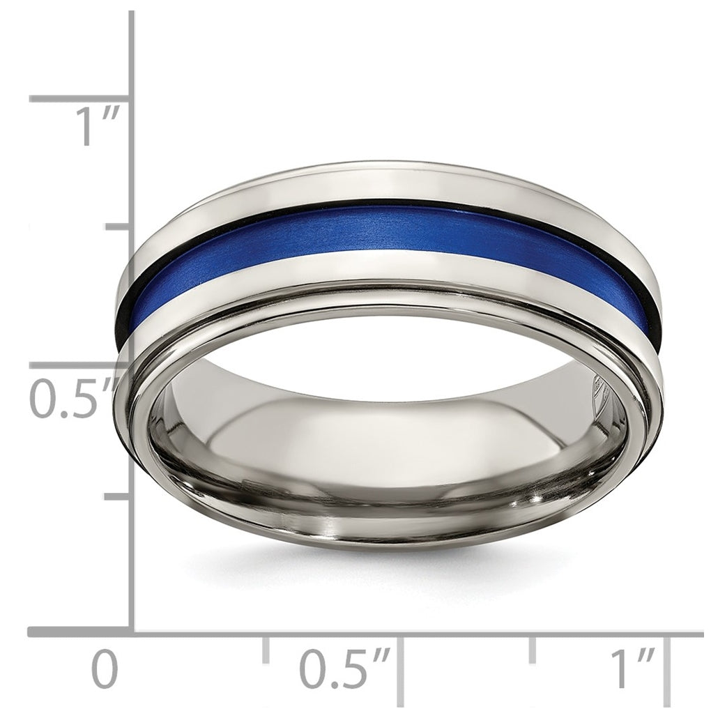 Edward Mirell Titanium Grooved Blue Anodized Flat 7.5mm Band