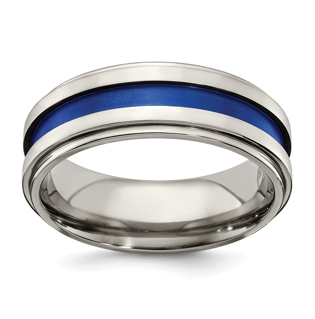 Edward Mirell Titanium Grooved Blue Anodized Flat 7.5mm Band