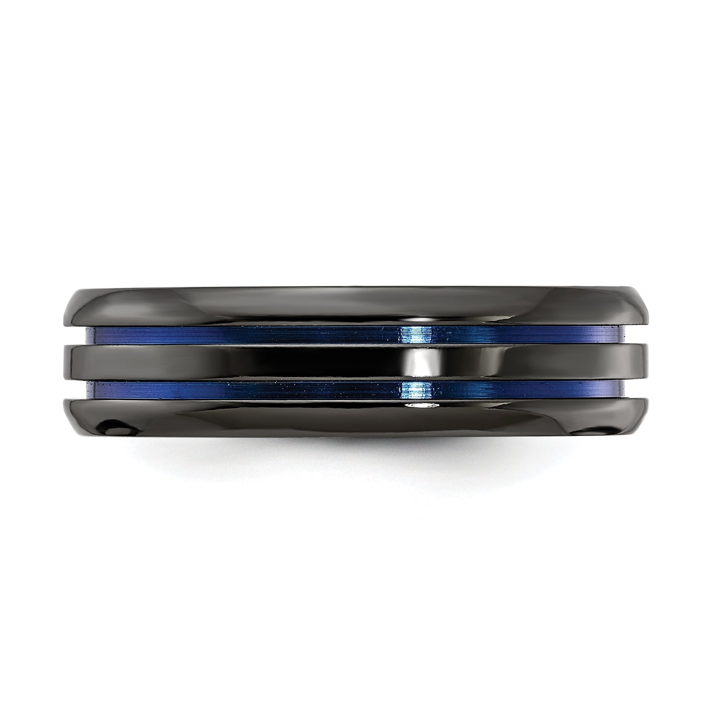 Edward Mirell Black Titanium Beveled & Grooved Blue Anodized 6mm Band, Size 12