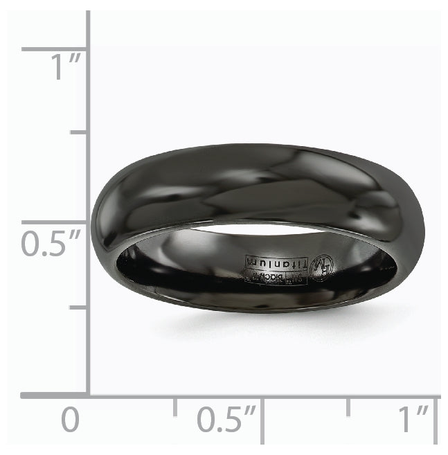 Edward Mirell Titanium Black Titanium Polished Domed 6mm Band, Size 6